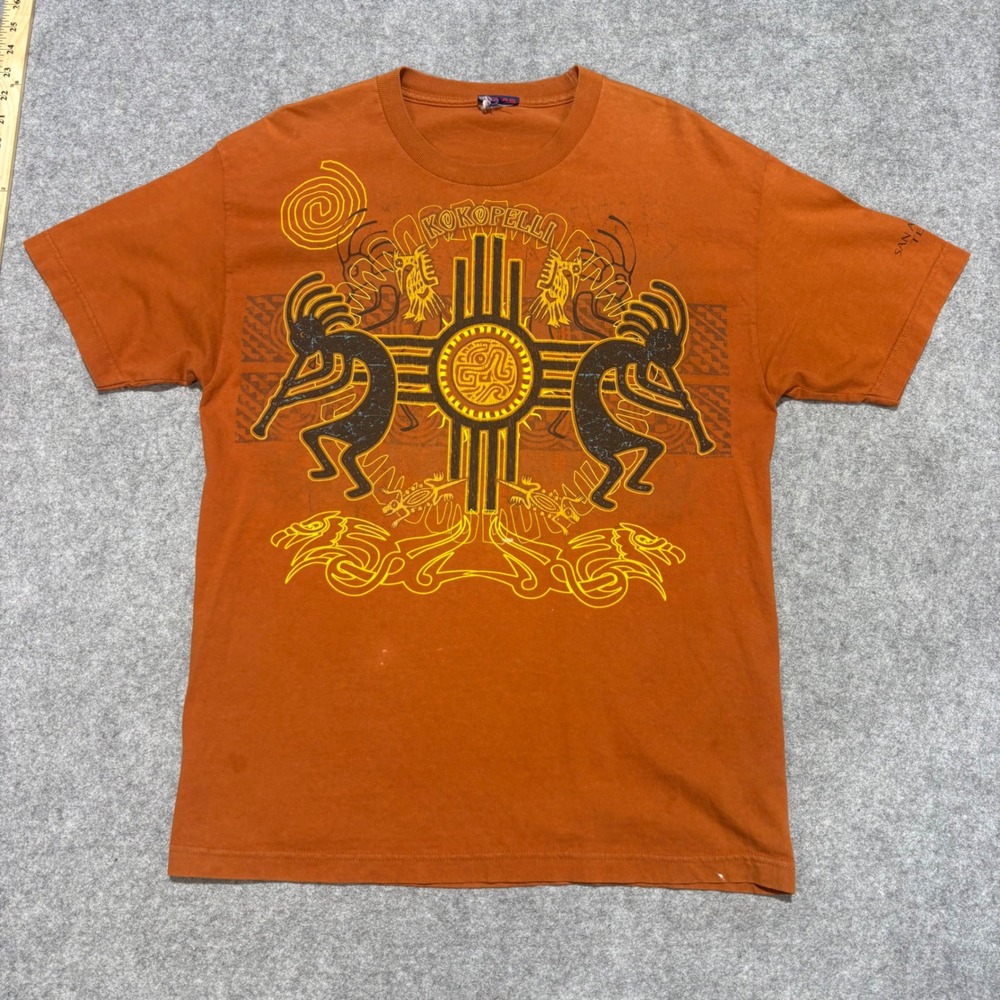 Polar Mens Kokopelli Zia Sun Graphic T-Shirt Orange Southwestern San Antonio TX